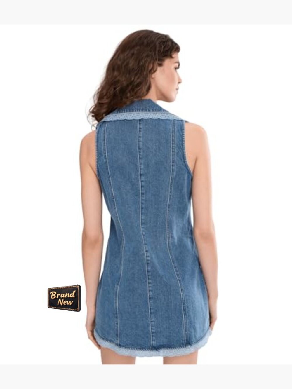 Sleeveless A-Line Mini Dress with Collar Trim & Pockets - Picture 4 of 5